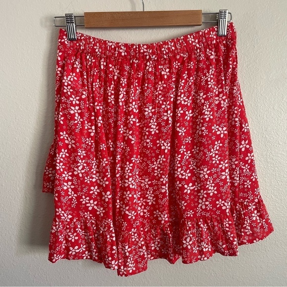 NWT Roxy Face to Love High Waisted Ruffled Mini Skirt Red Floral Size Medium - Picture 5 of 8